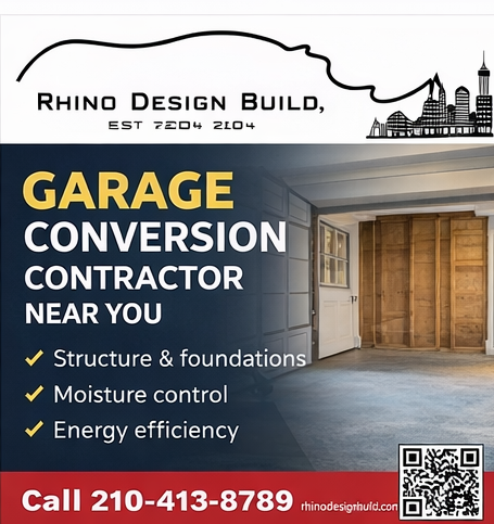 Garage conversion contractor near me in San Antonio converting garage into livable space