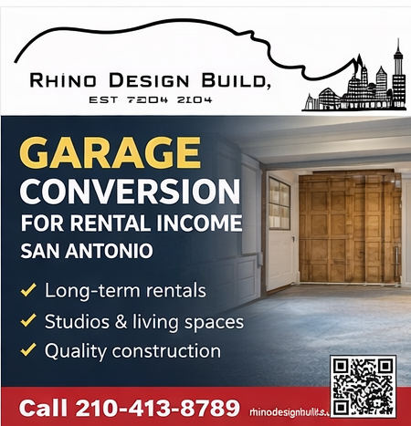 Garage conversion for rental income in San Antonio built by Rhino Design Build