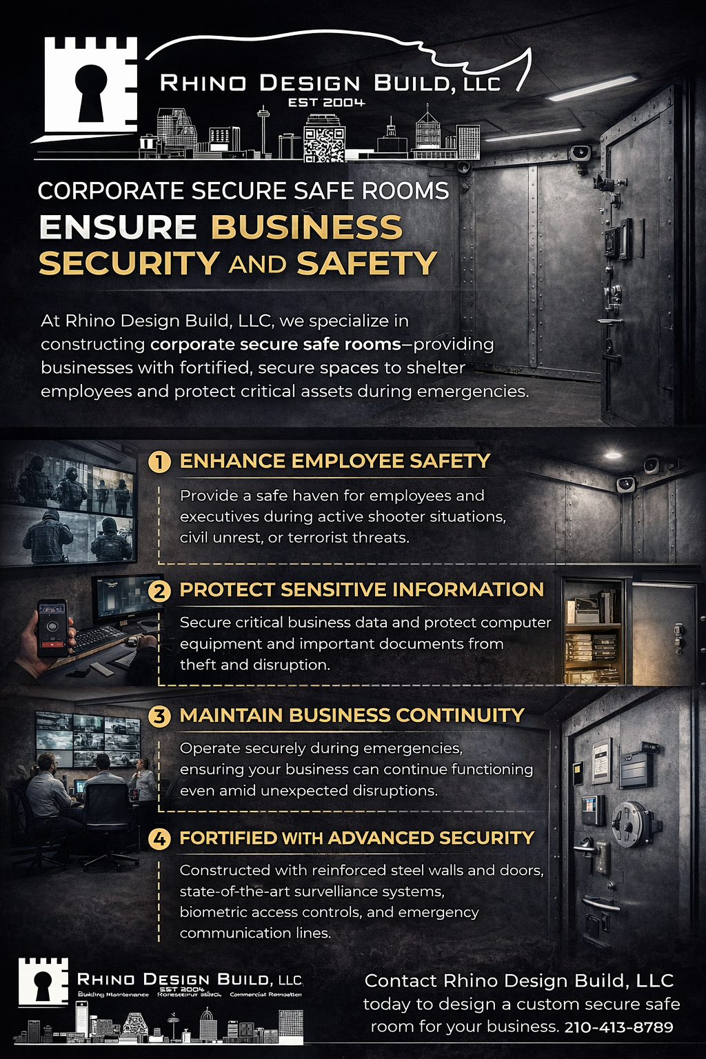 Corporate Secure Safe Panic Room Builder San Antonio Corporate safe room construction in San Antonio by Rhino Design Build showing a reinforced commercial panic room designed to protect employees, executives, and sensitive business assets during emergencies.